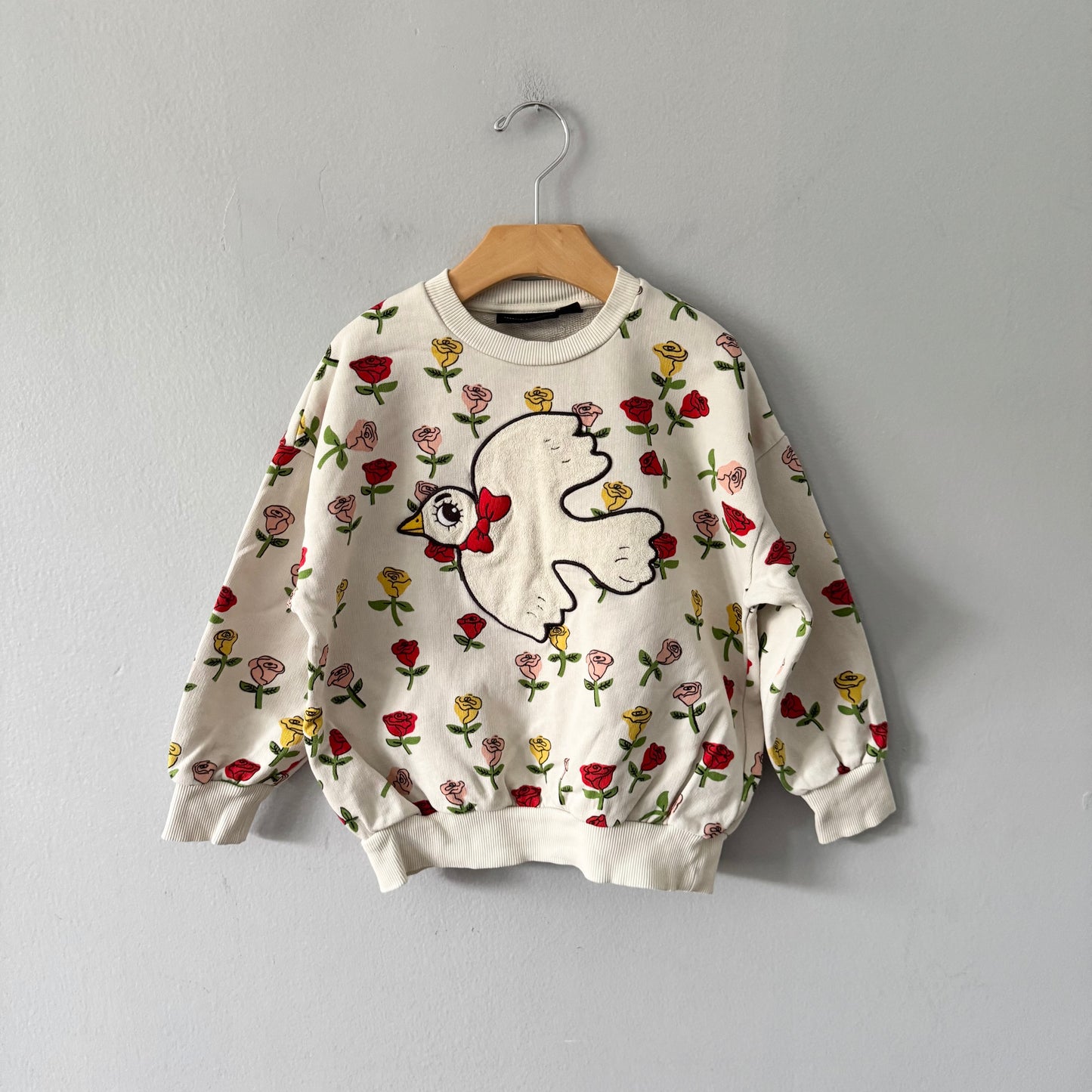 Mini Rodini / White x rose bird sweatshirt / 6-7Y