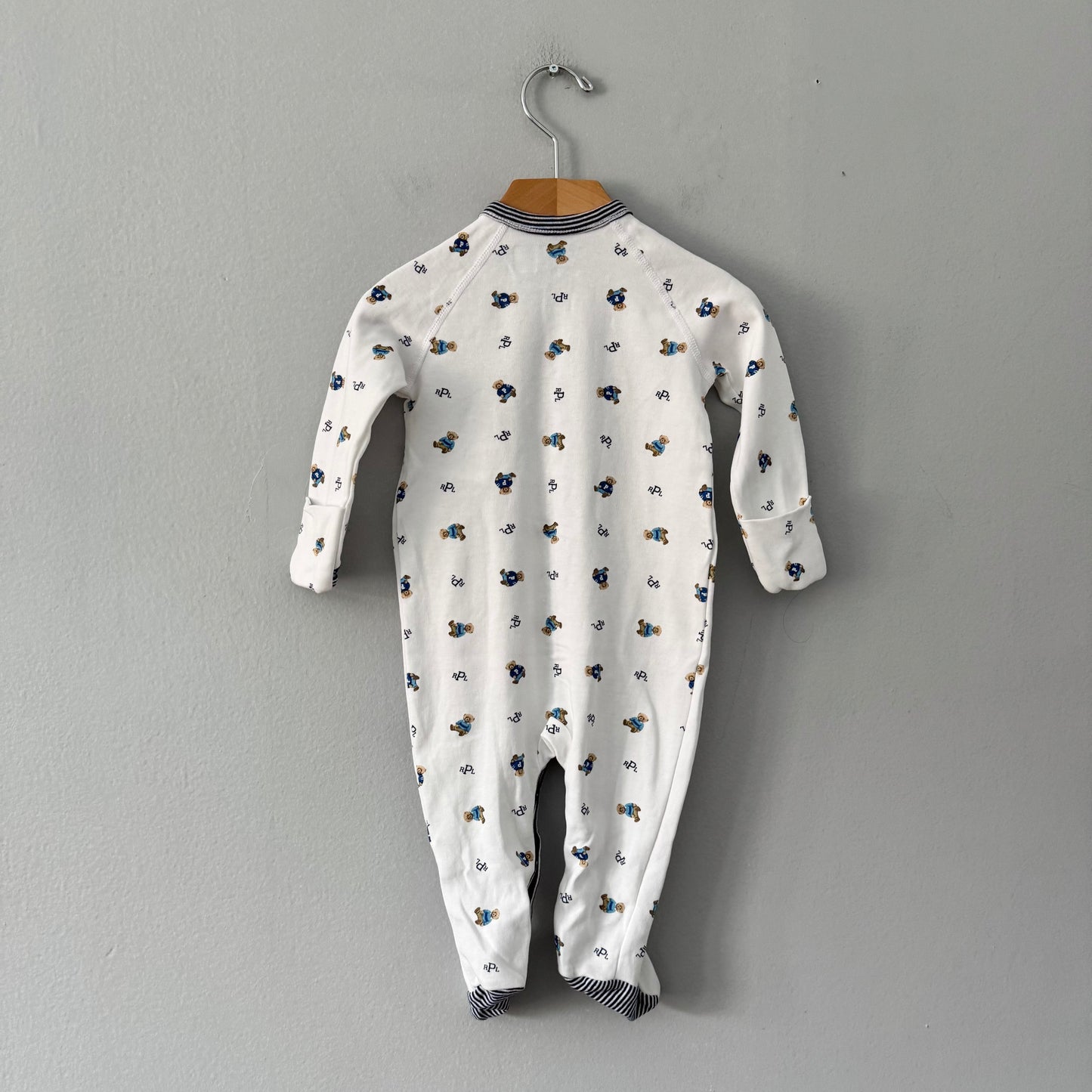 Polo Ralph Lauren / White x blue polo bear romper / 6M