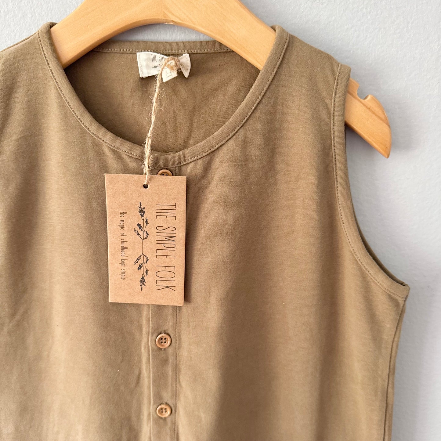 The Simple Folk / Brown organic cotton tank romper / 7-8Y - New with tag