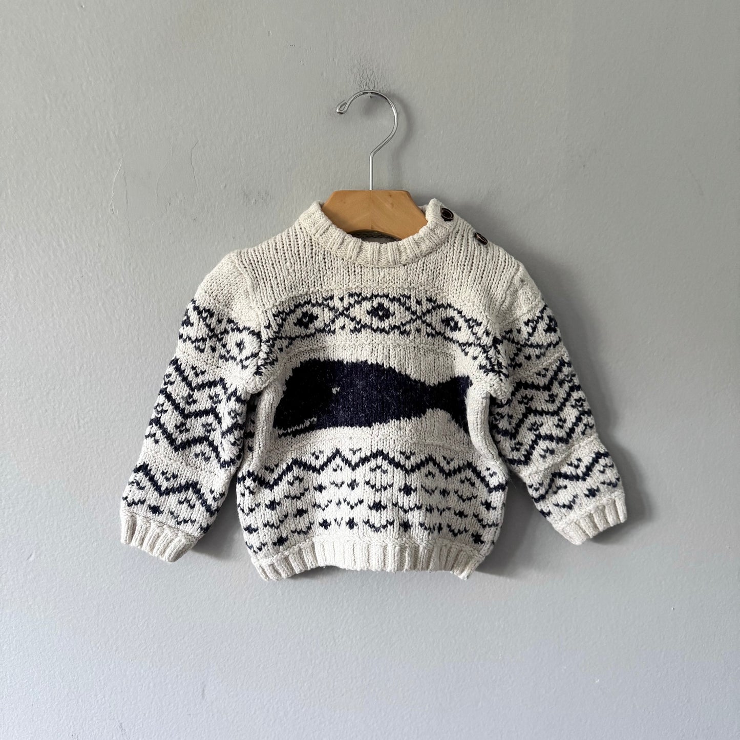 Zara / Whale white knit pullover / 18-24M