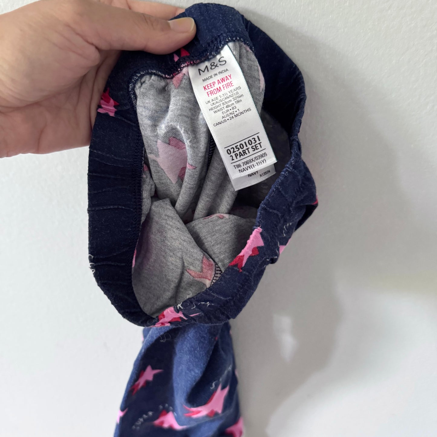 M&S / Navy x pink star pajama set / 18-24M