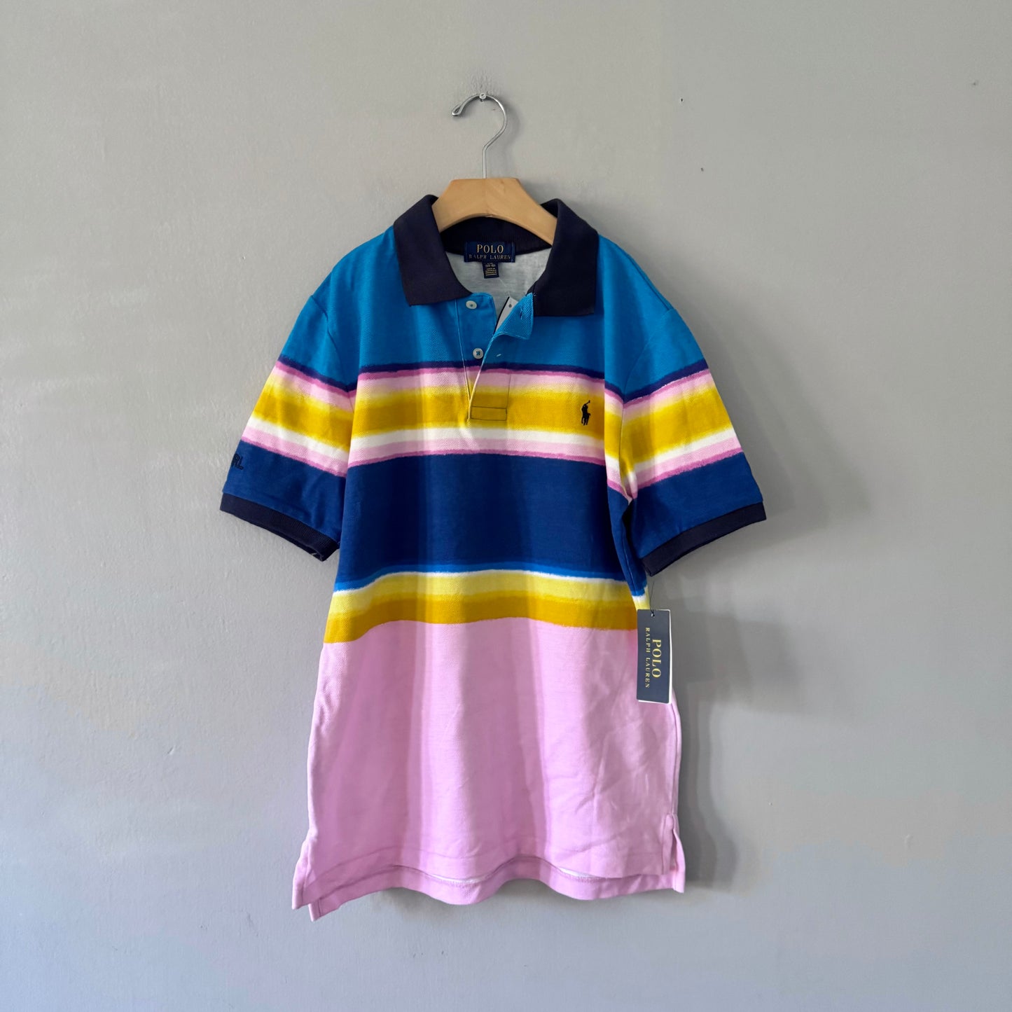 Polo Ralph Lauren Pink blue stripe polo shirt / 14-16Y - New with tag