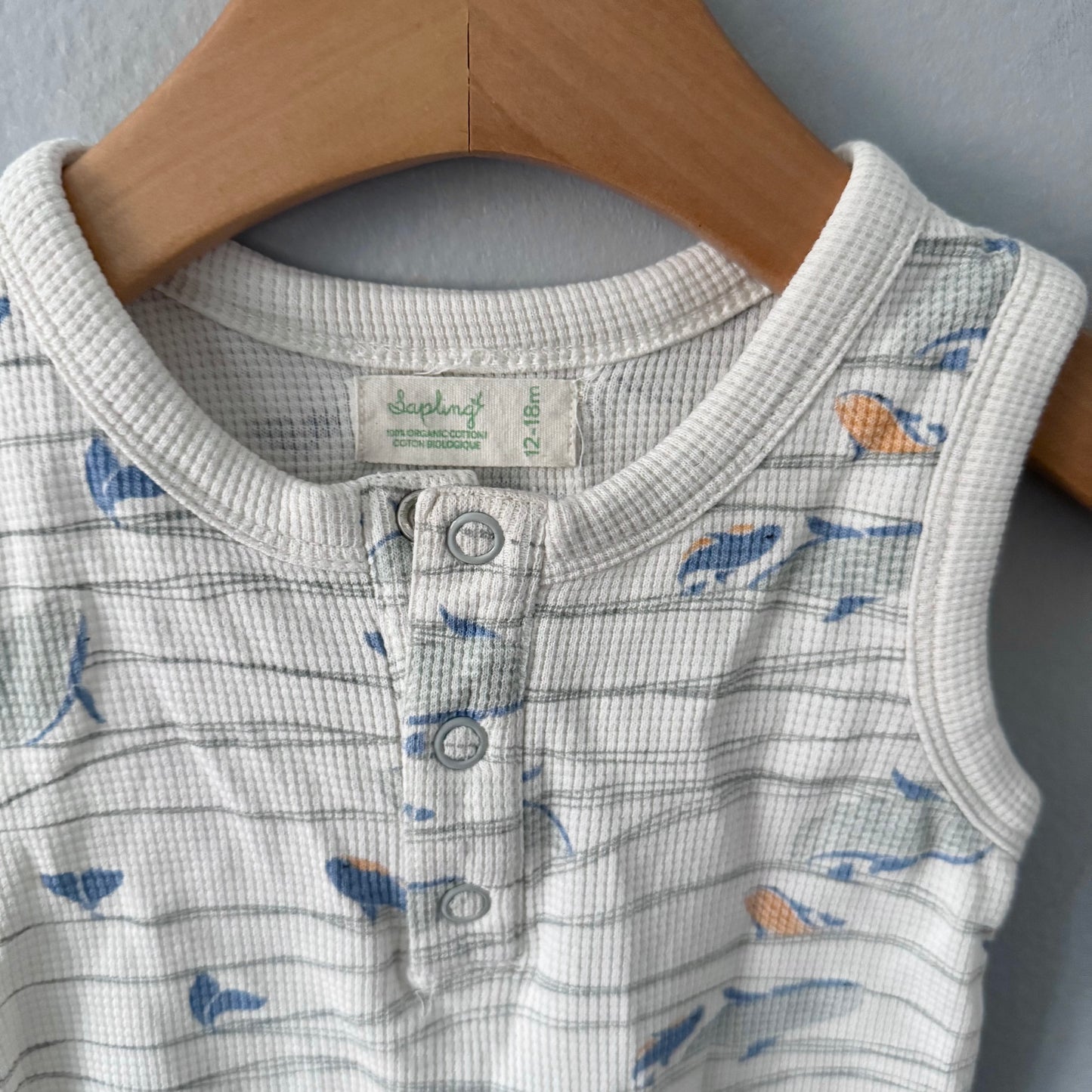Sapling / Waffle tank onesie - whale / 12-18M