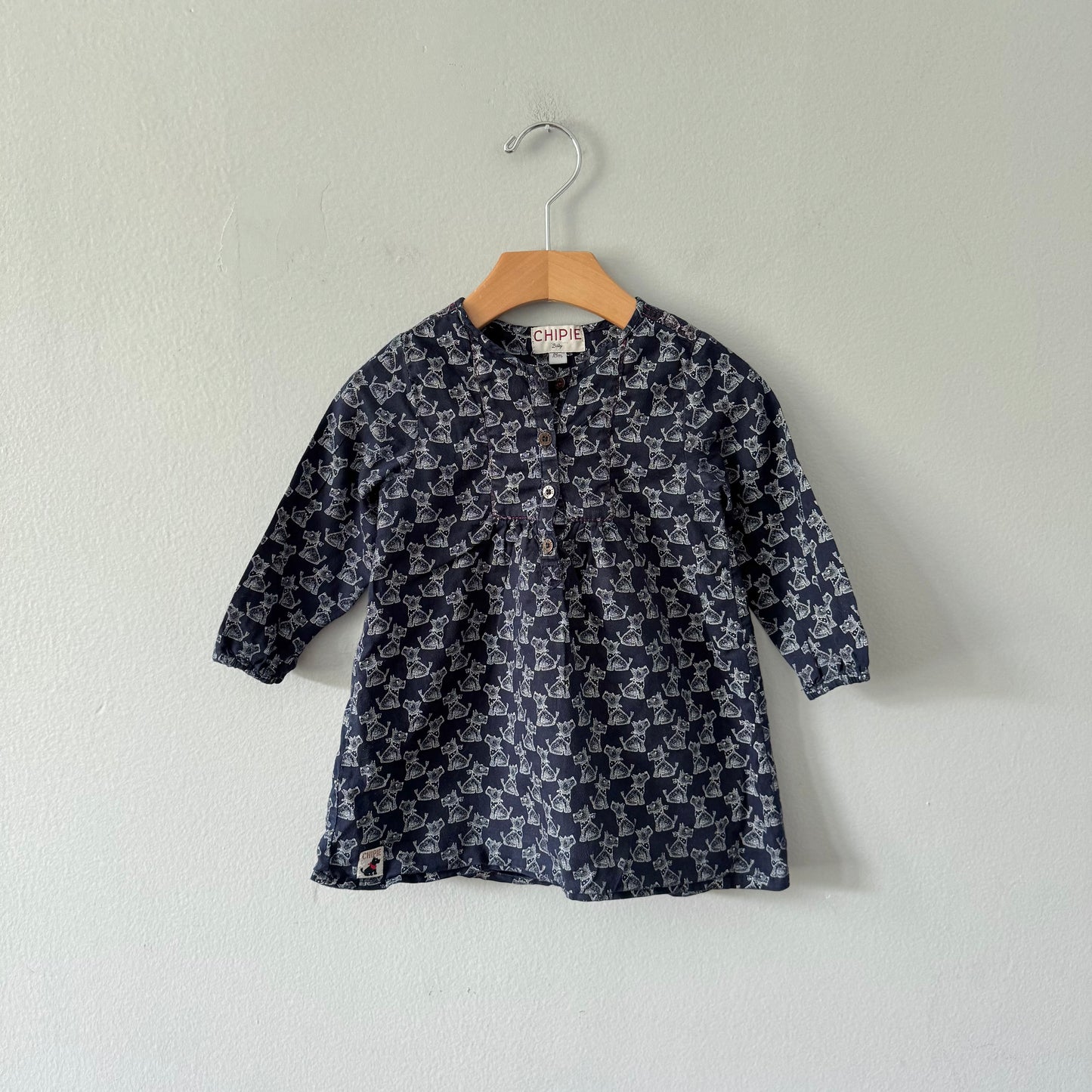 Chipie / Black x doggy pattern dress / 18M