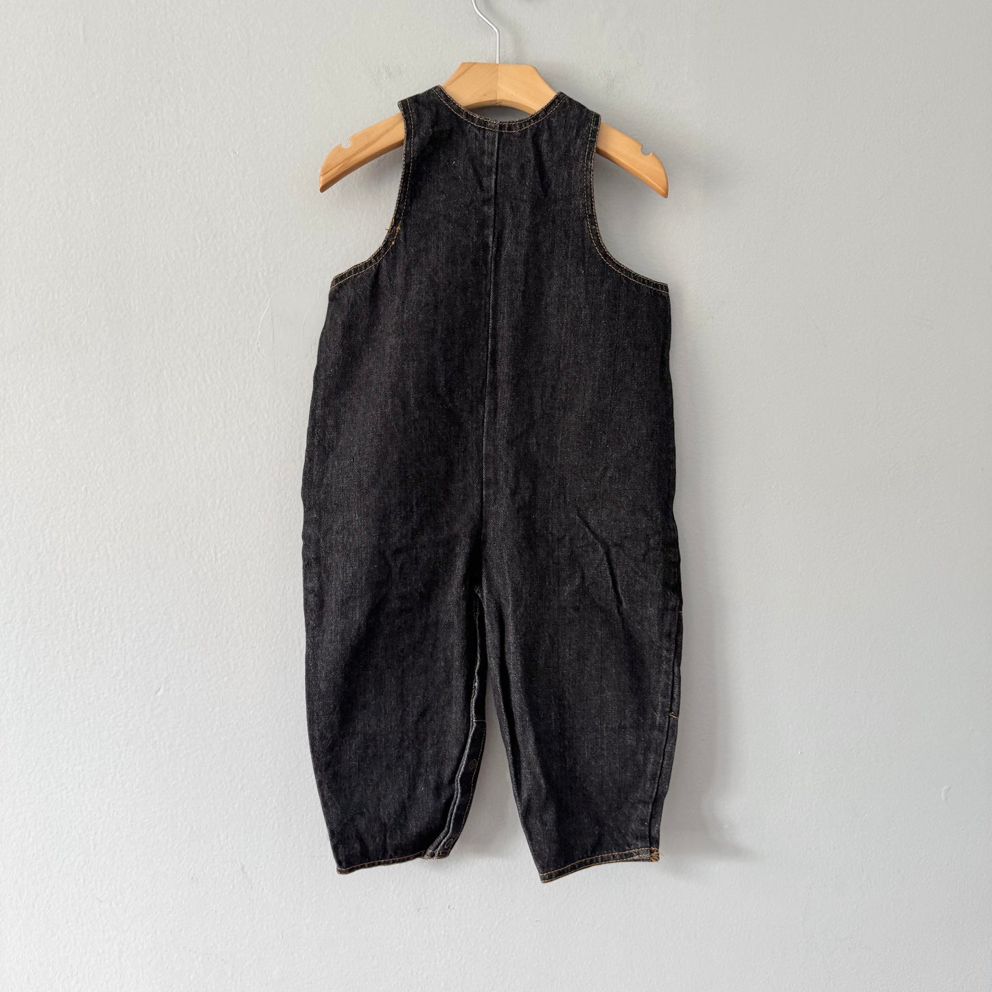 Vintage / Please mum black denim overalls / 12M
