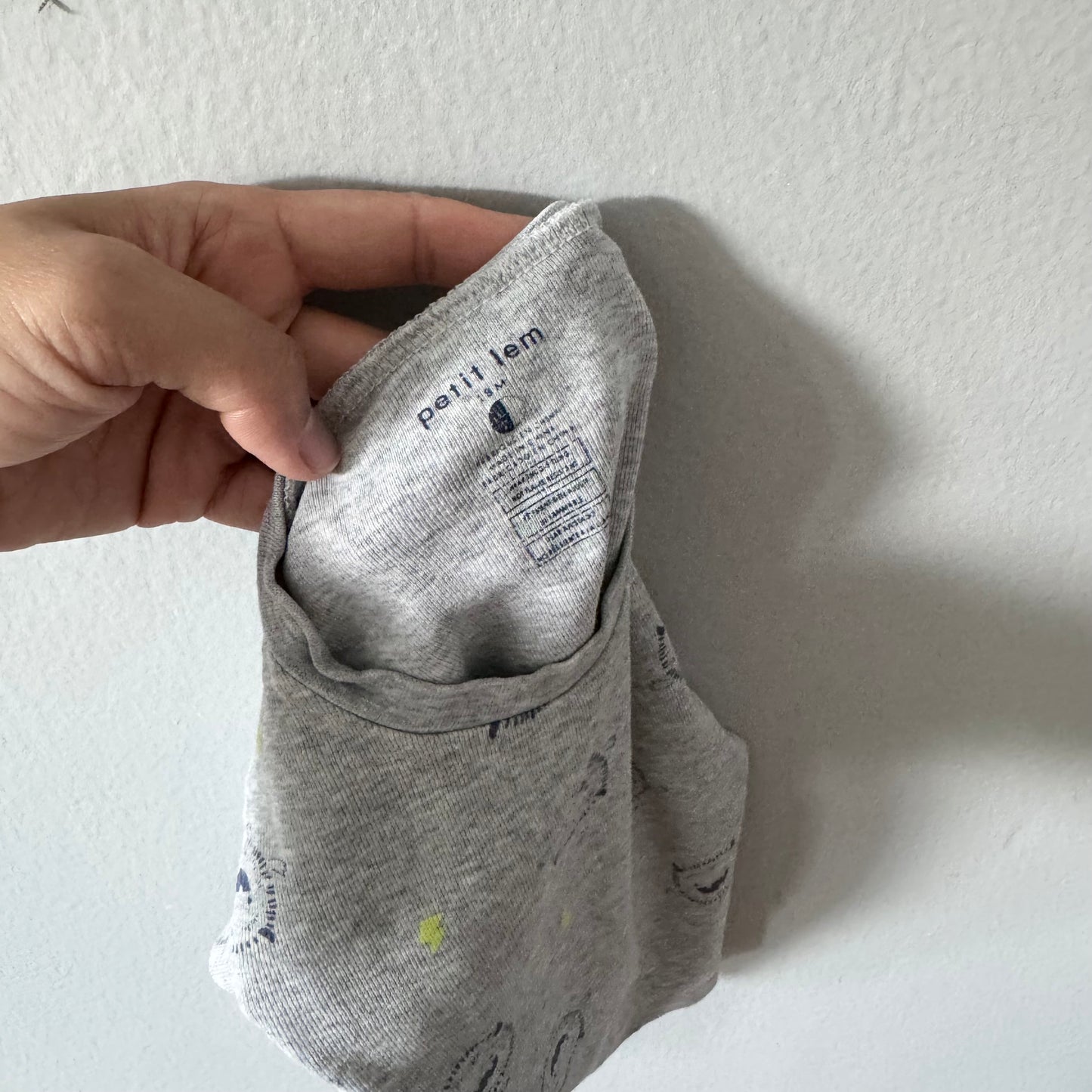 Petit lem / Light grey long sleeve pajama set / 12-18M