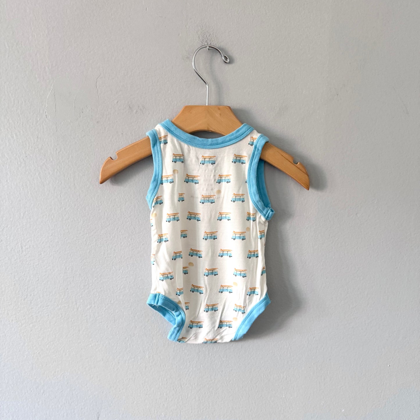 Silkberry baby / White blue bus tank onesie / 0-3M