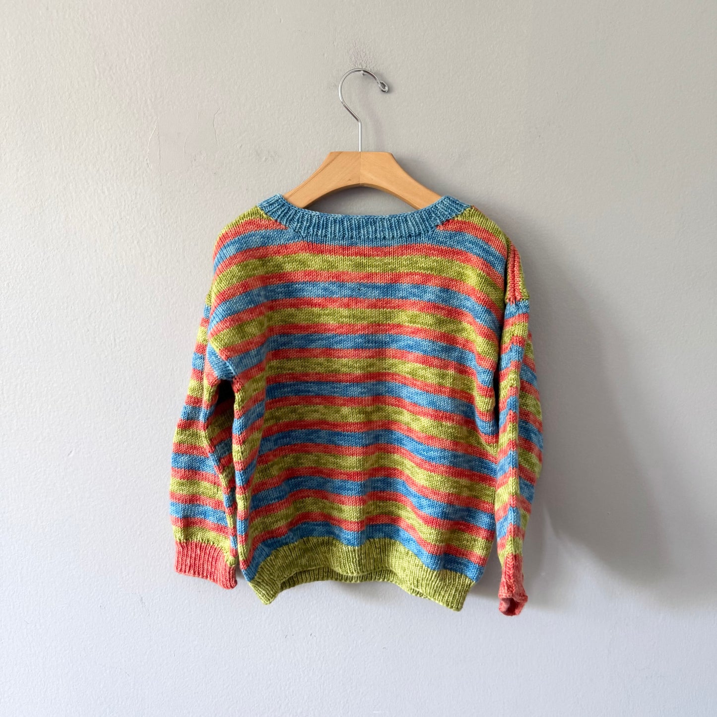Handmade / Orange green blue stripe knit pullover / 5Y