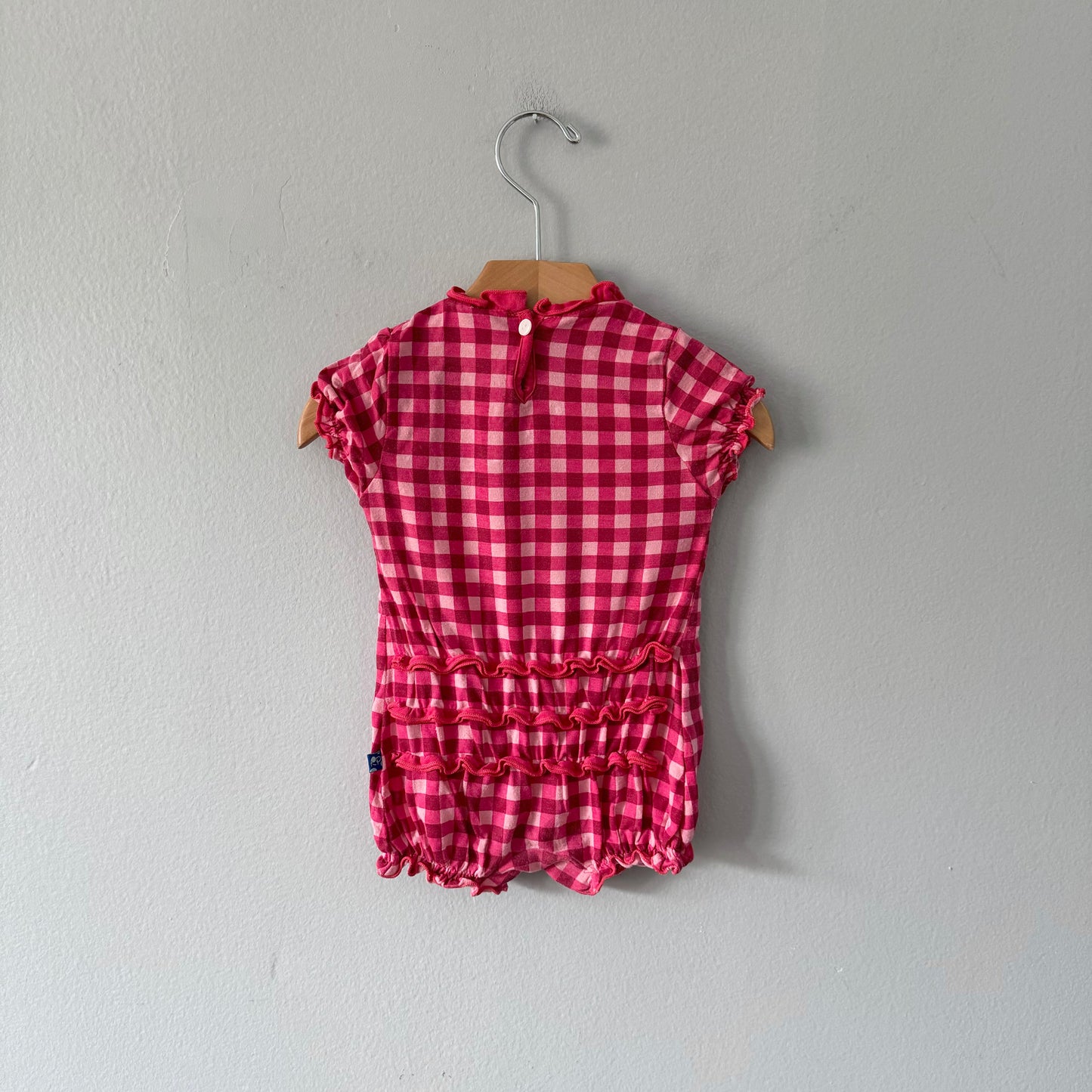 Kickee Pants / Pink gingham bubble romper / 3-6M