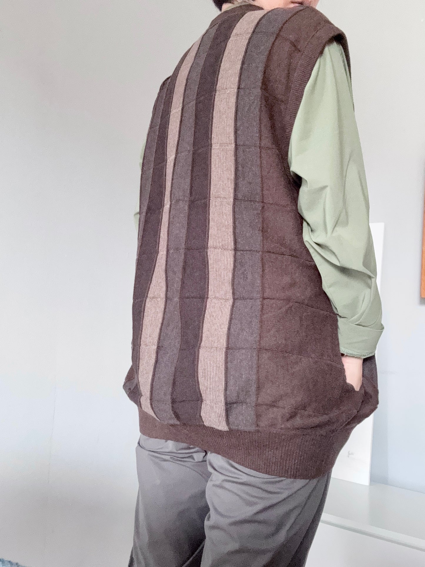 Gilet vintage / Tosani en coton tricoté marron / XL