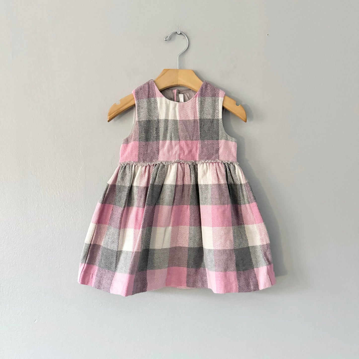 Il Gufo / White pink grey plaid dress / 2Y
