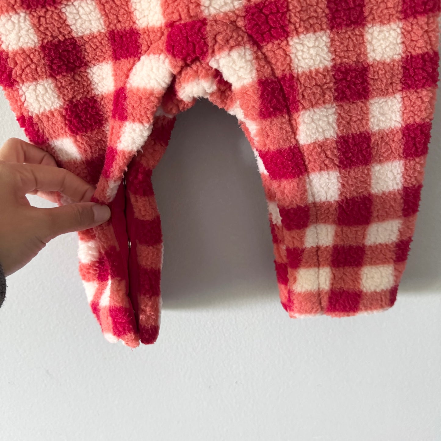Hanna Andersson / Red white plaid sherpa overall / 12-18M