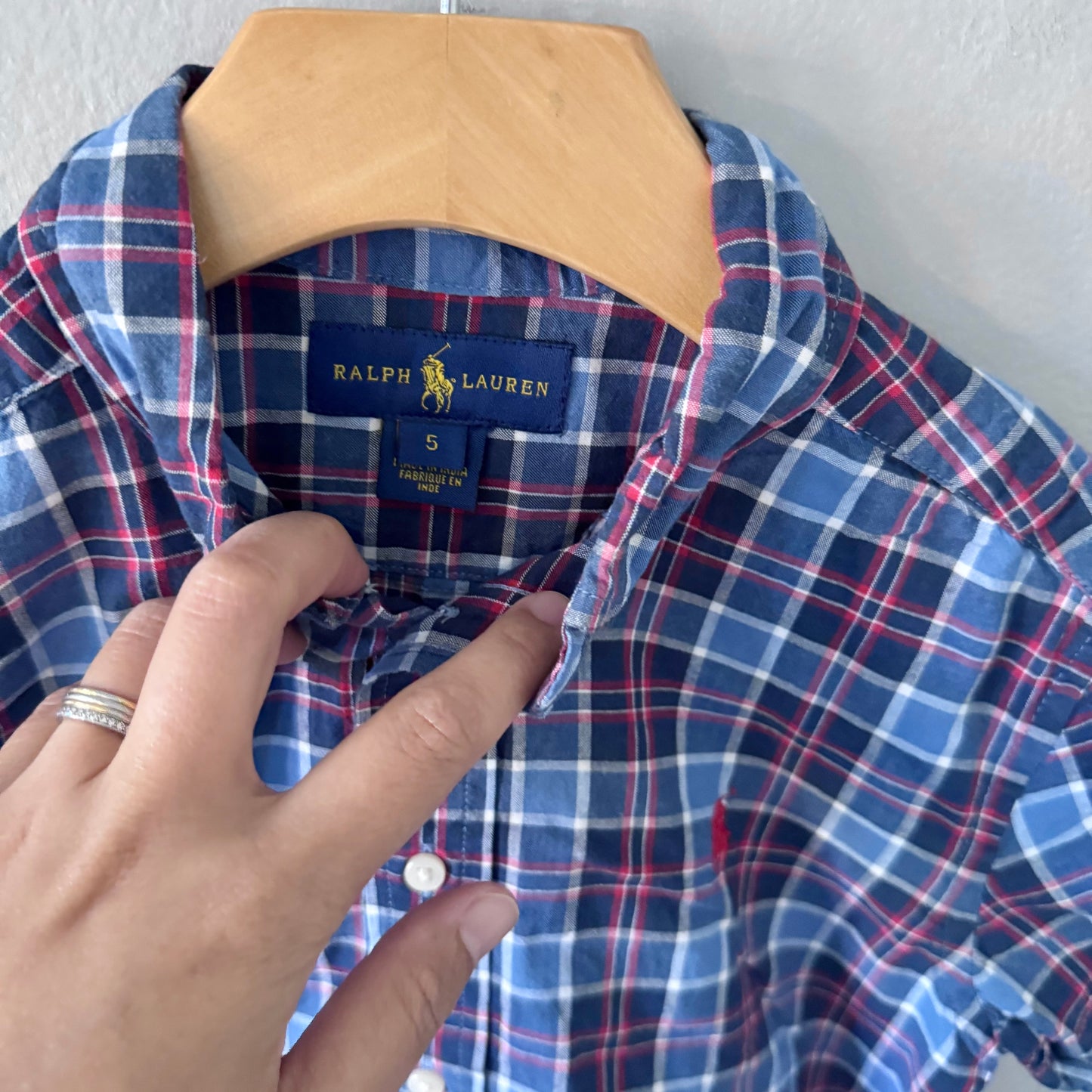 Polo Ralph Lauren / Navy blue red cotton shirt / 5Y