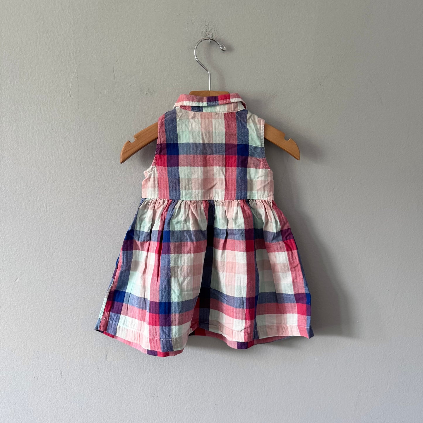 H&M / Pink navy check dress / 6-9M