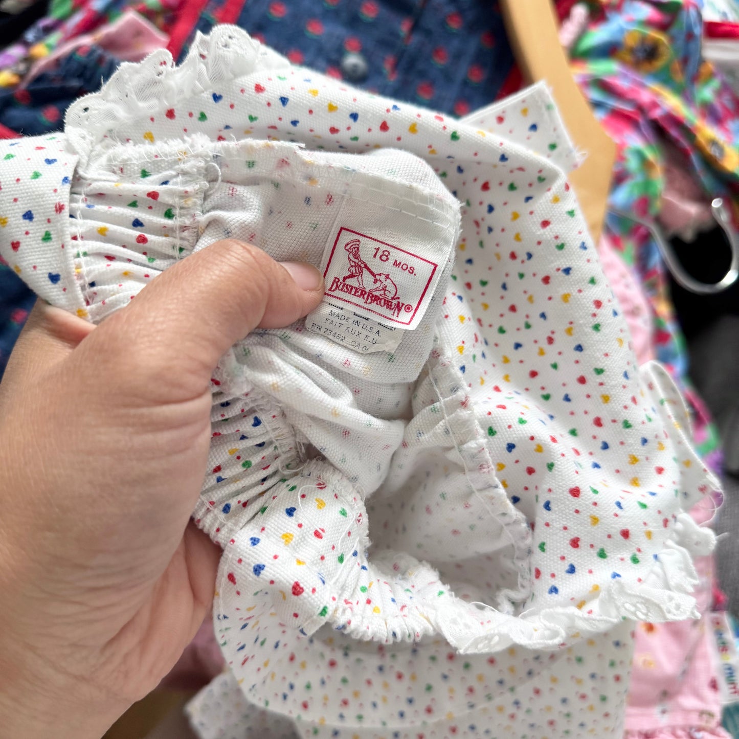 Vintage / Buster Brown - White x hearts overall pants / 18M