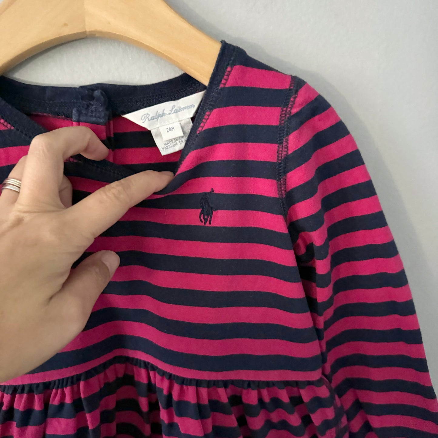 Ralph Lauren / Pink x navy striped dress / 24M