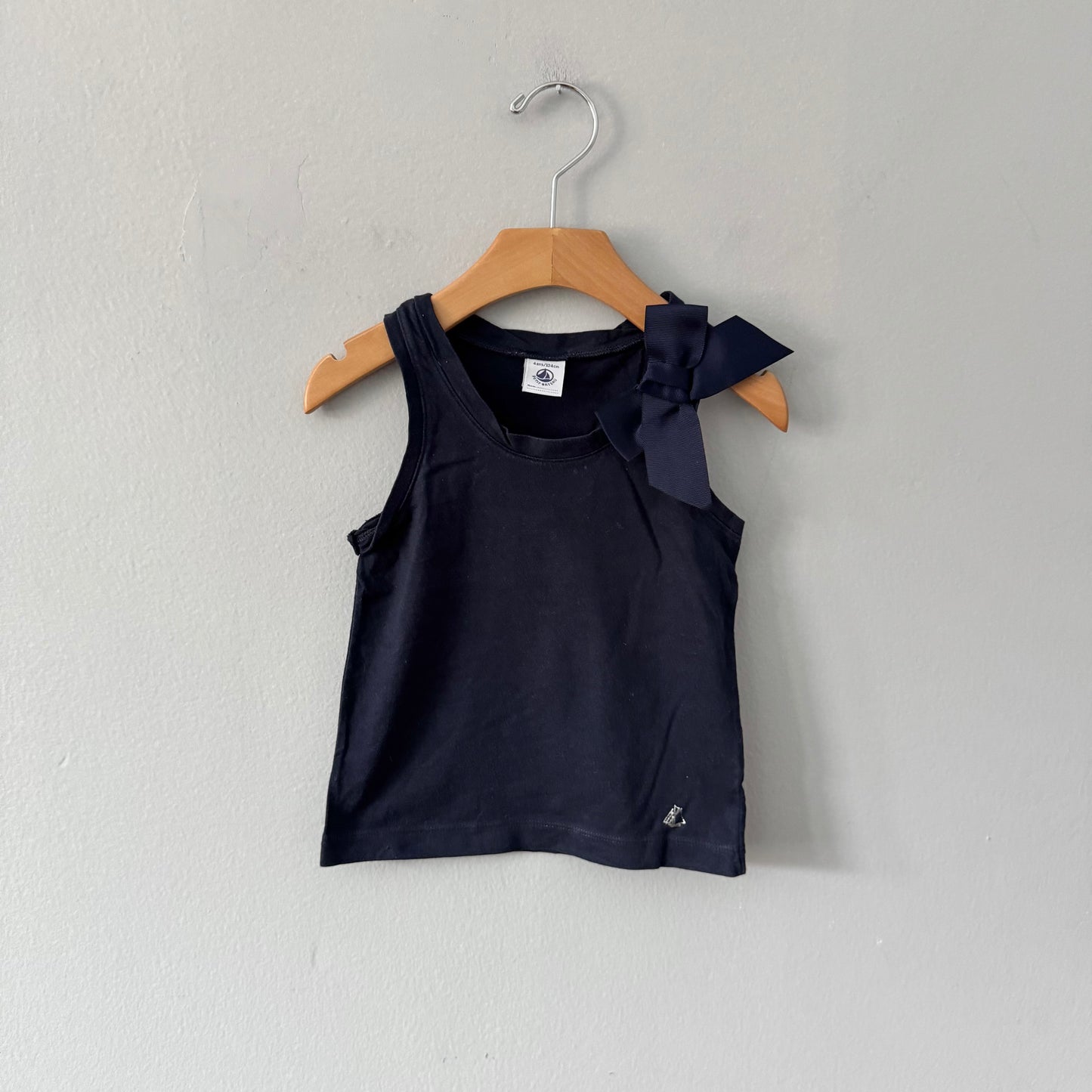 Petit Bateau / Navy tank top with bow / 4Y(Fits 2.5-3.5Y)