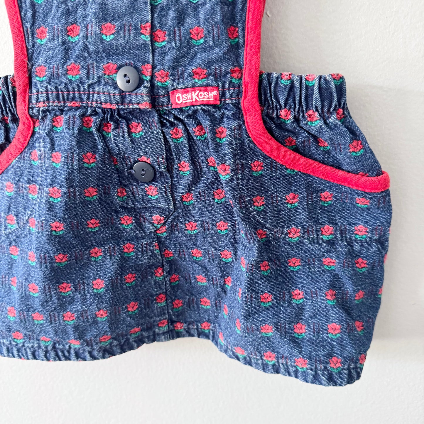 Vintage Oshkosh / Denim x red flower overall skirt / 18M