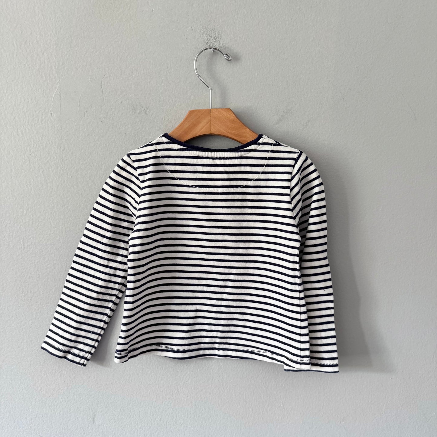John Lewis / White navy stripe long sleeve / 3Y
