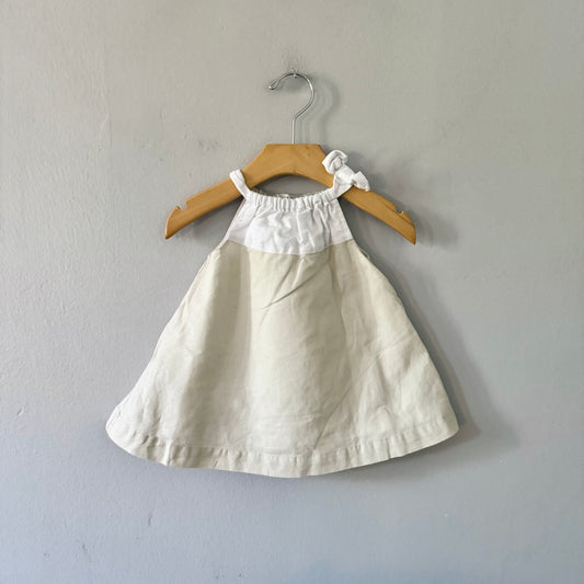 Beba bean / White beige cotton x linen dress / 3-6M