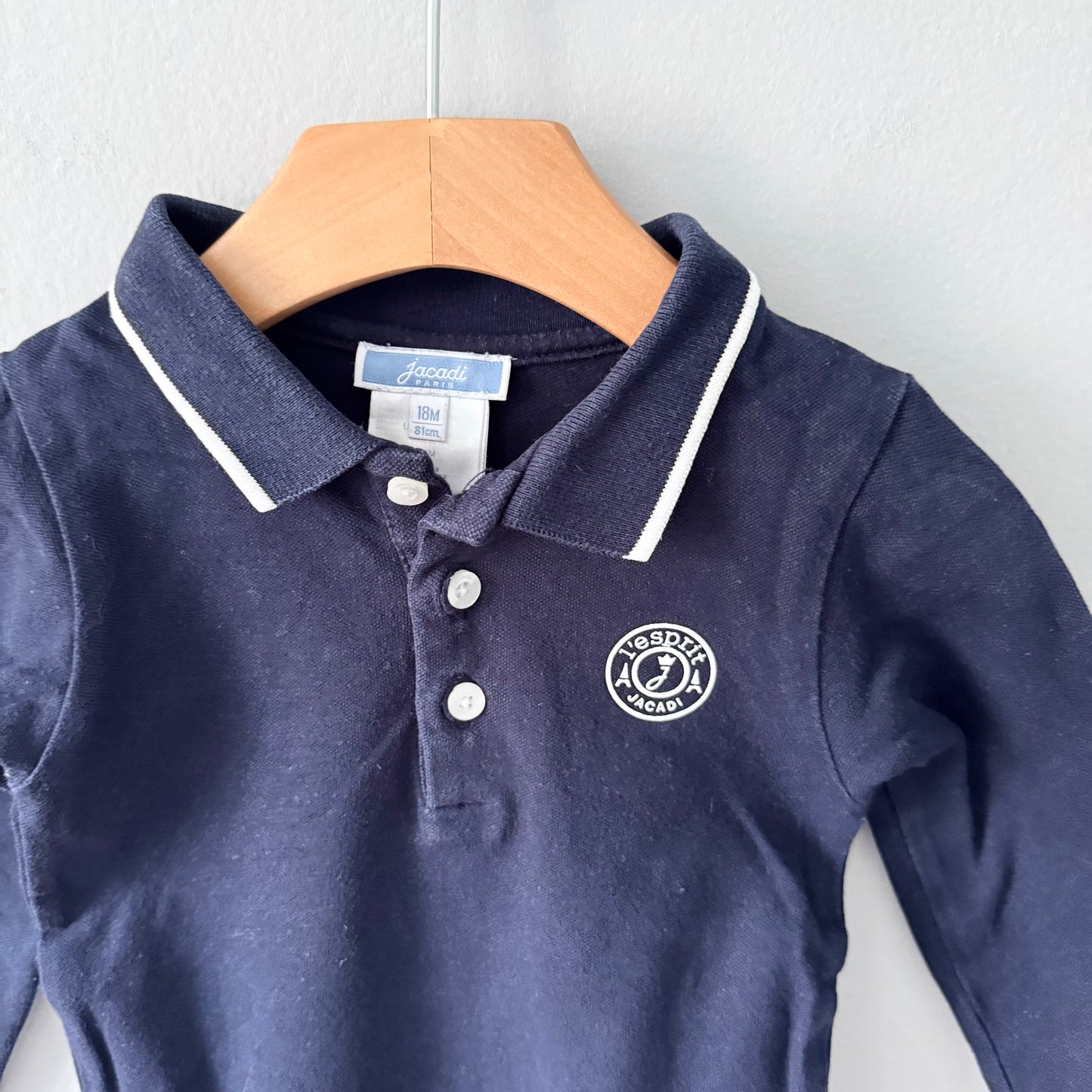 Jacadi / Navy long sleeve polo shirt onesie / 18M