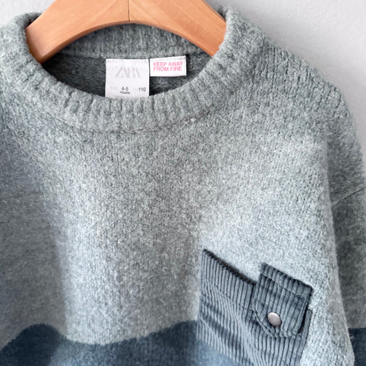 Zara / Light blue x blue knit pullover / 4-5Y