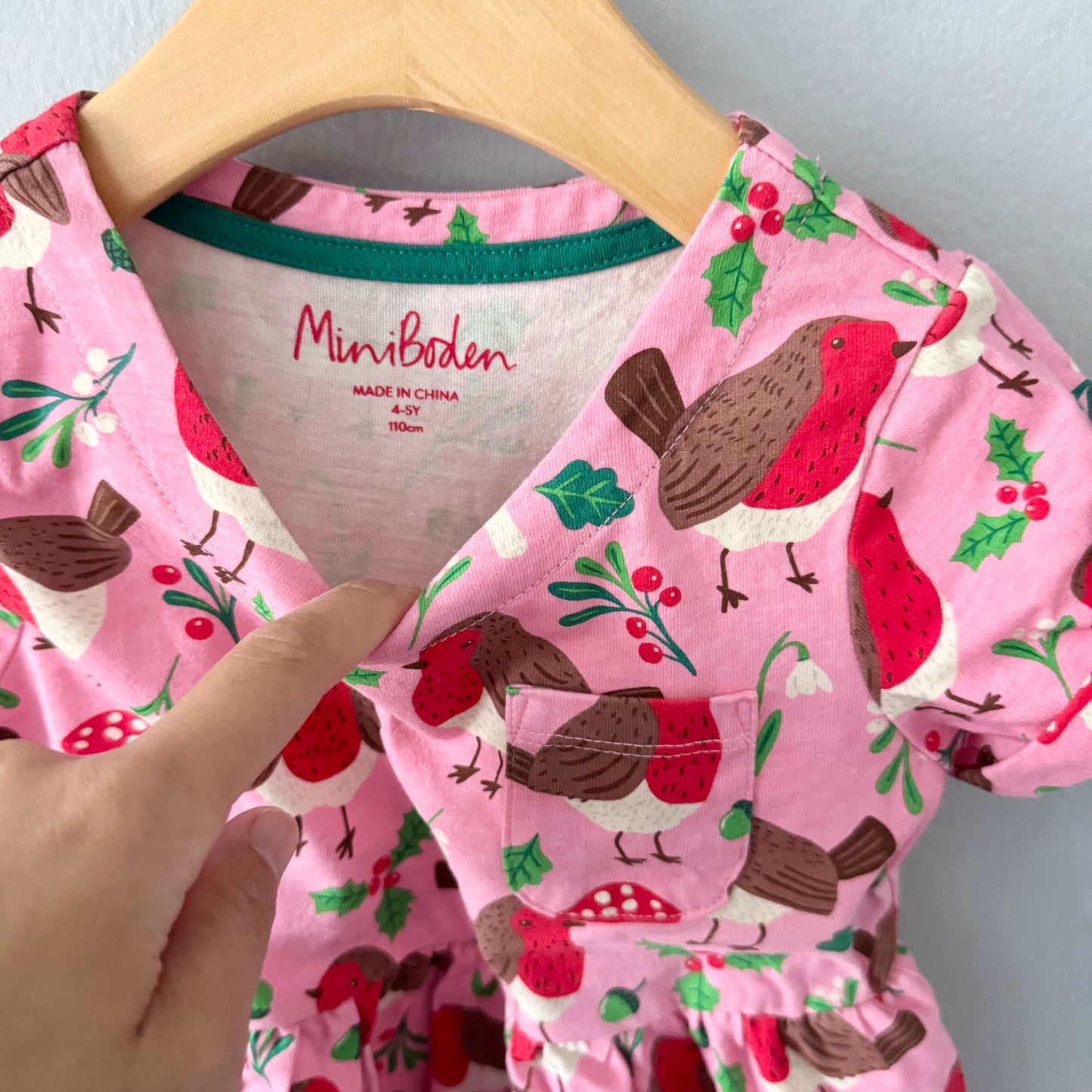 Mini Boden / Pink x bird & mushroom dress / 4-5Y