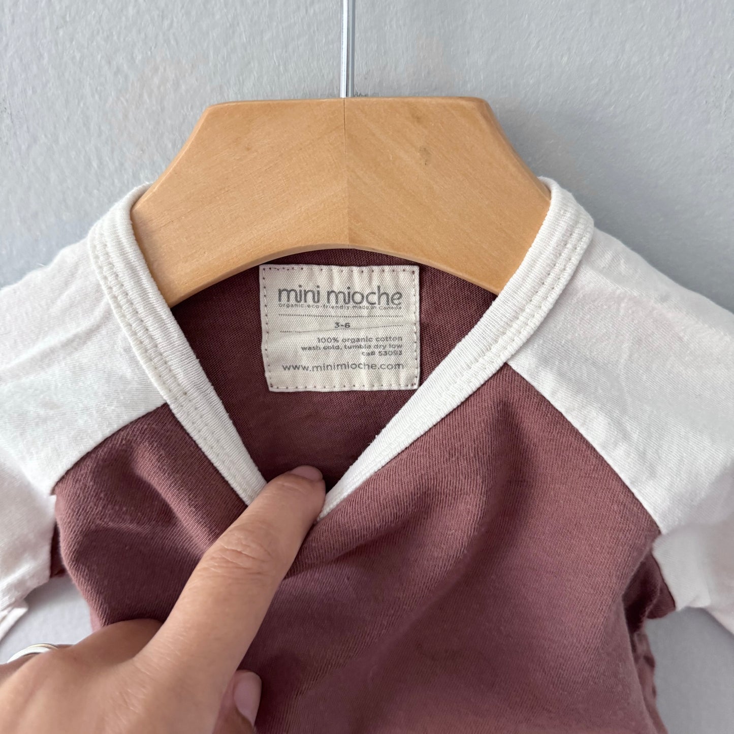 Mini mioche / White x brown raglan long sleeve / 3-6M