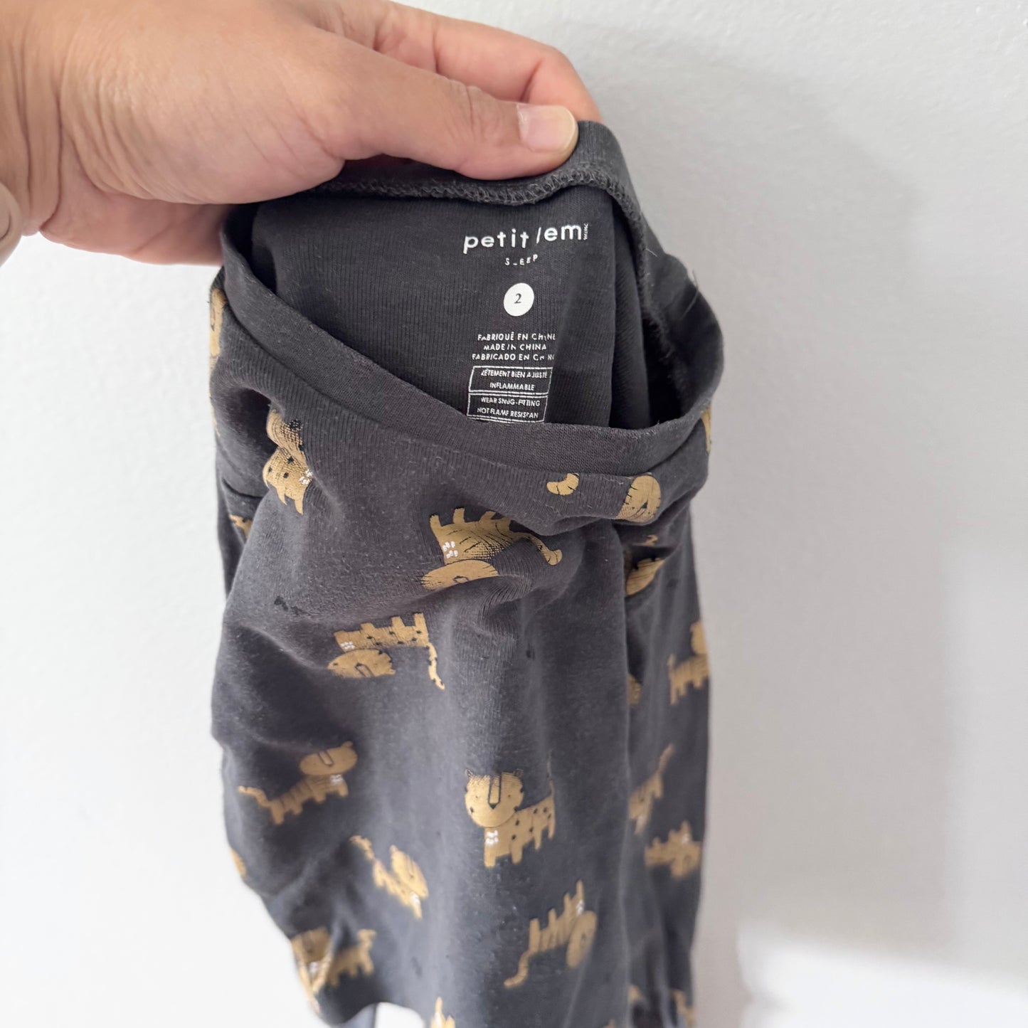 Petit lem / Dark grey x tiger pajama set / 2Y