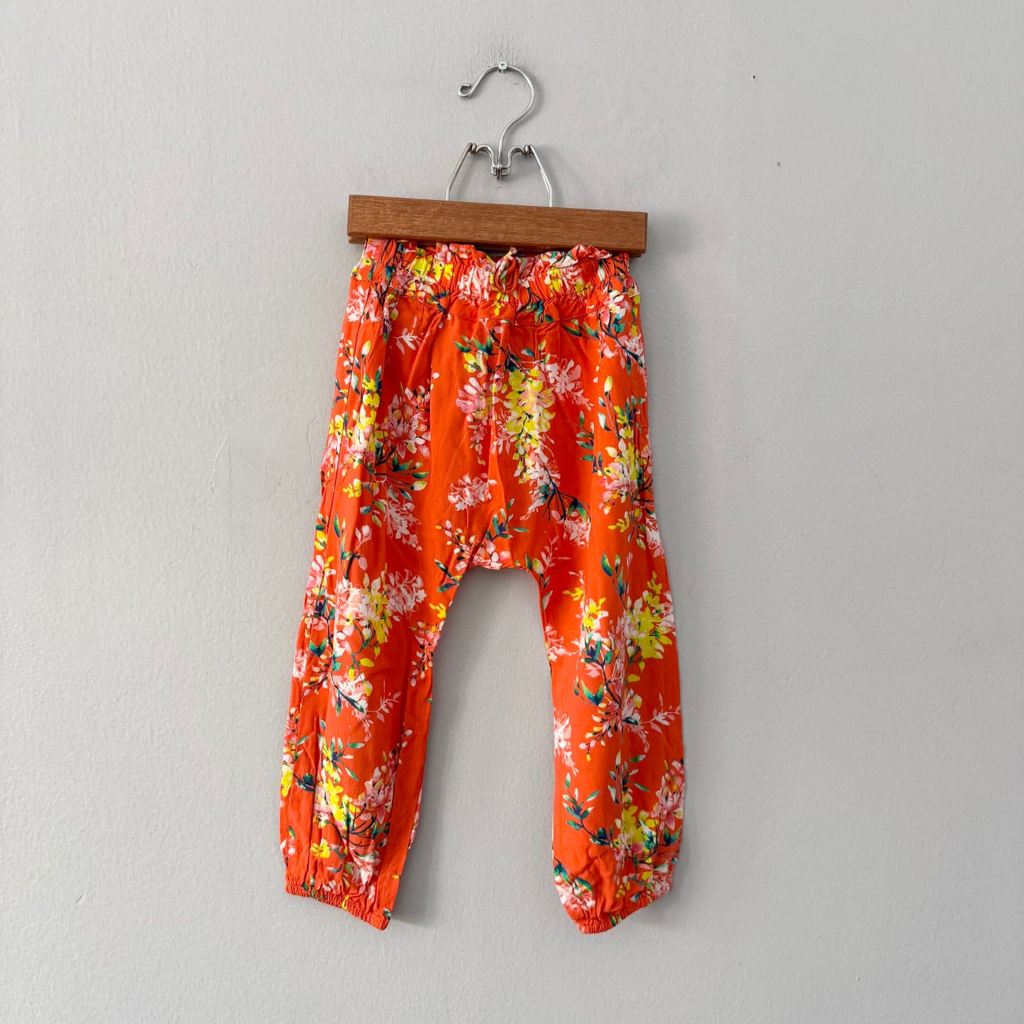 Next / Orange x floral viscose pants / 2-3Y