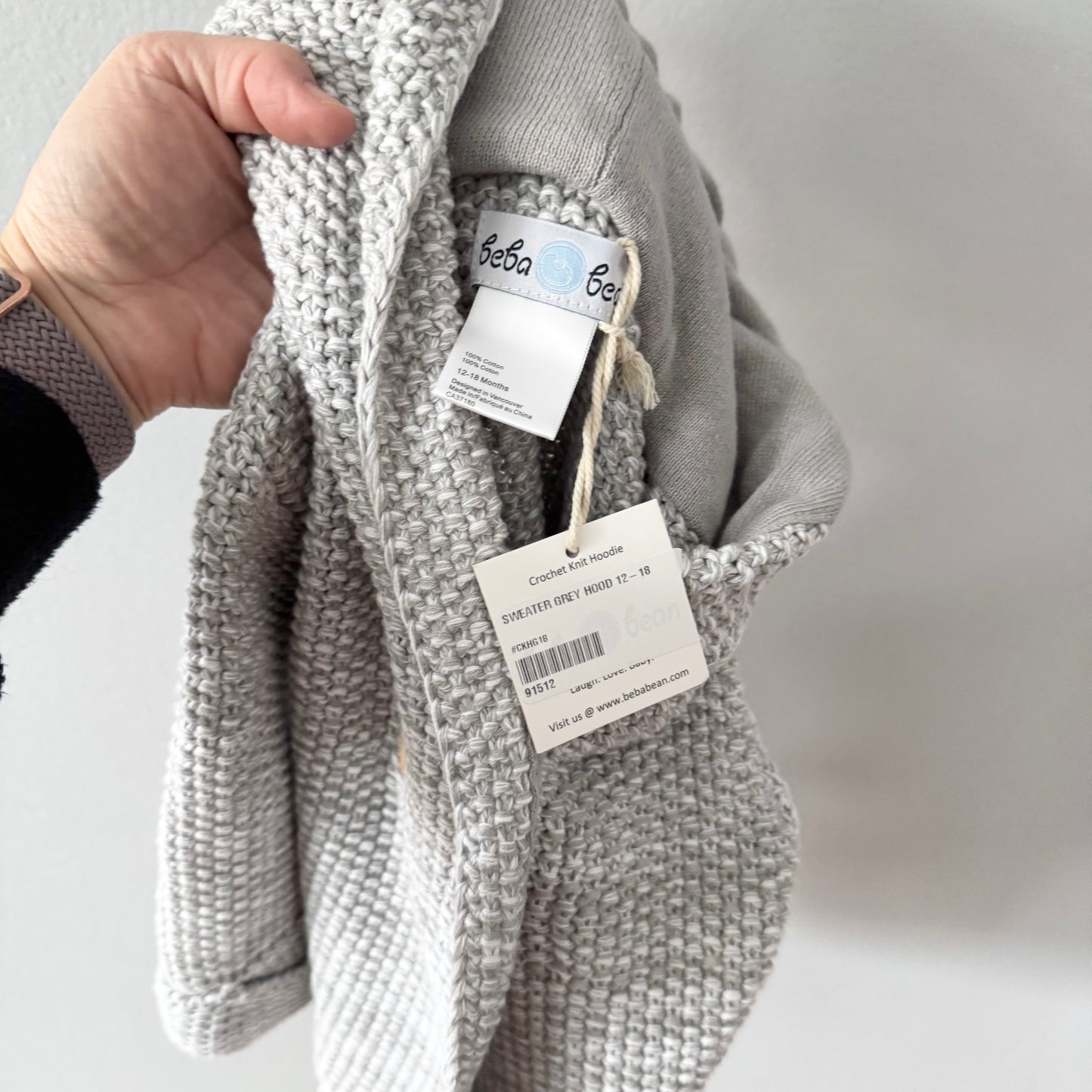 Beba bean / Veste en maille de coton gris clair / 12-18 mois - Neuve avec étiquette