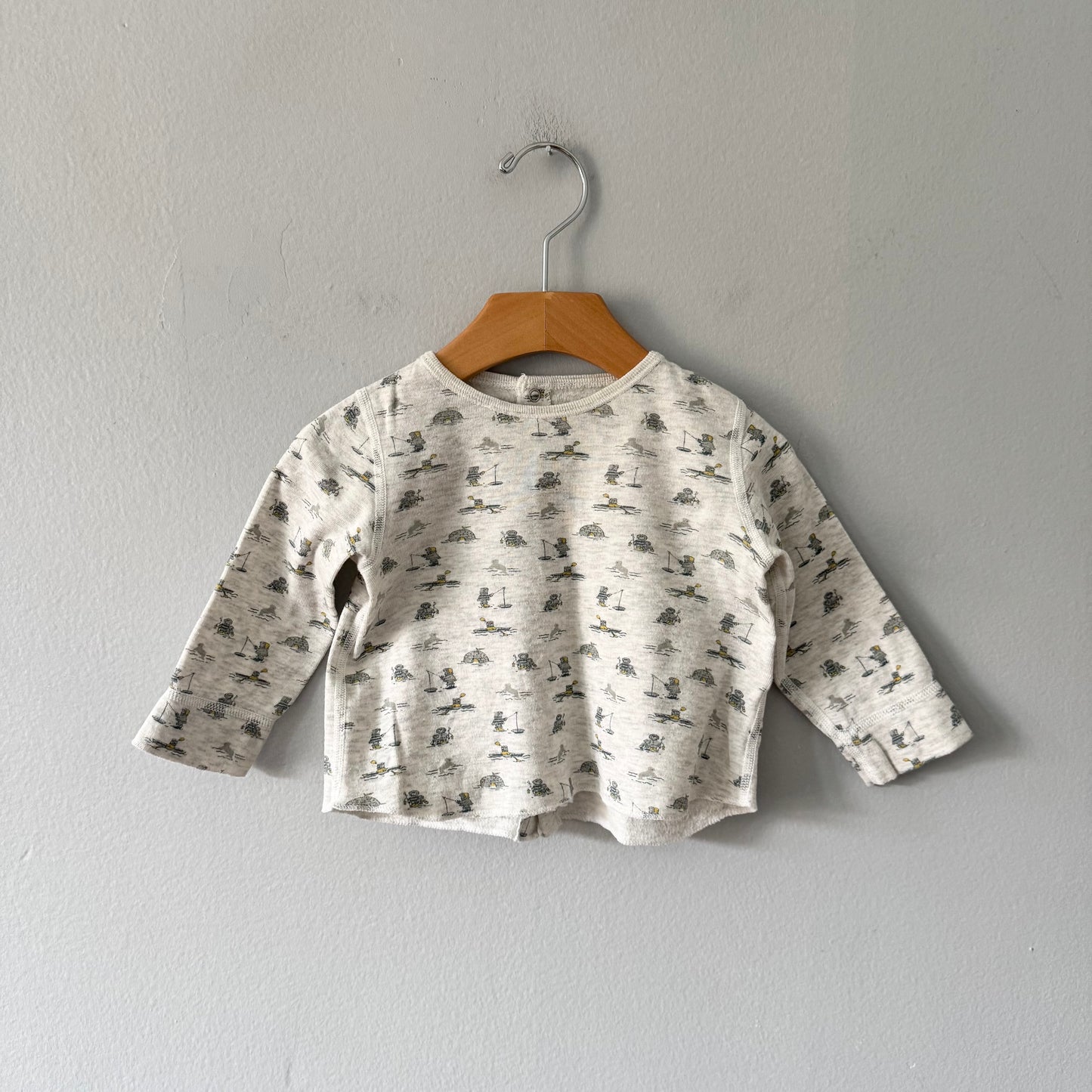 Petit Bateau / Light grey x pattern cardi / 12M