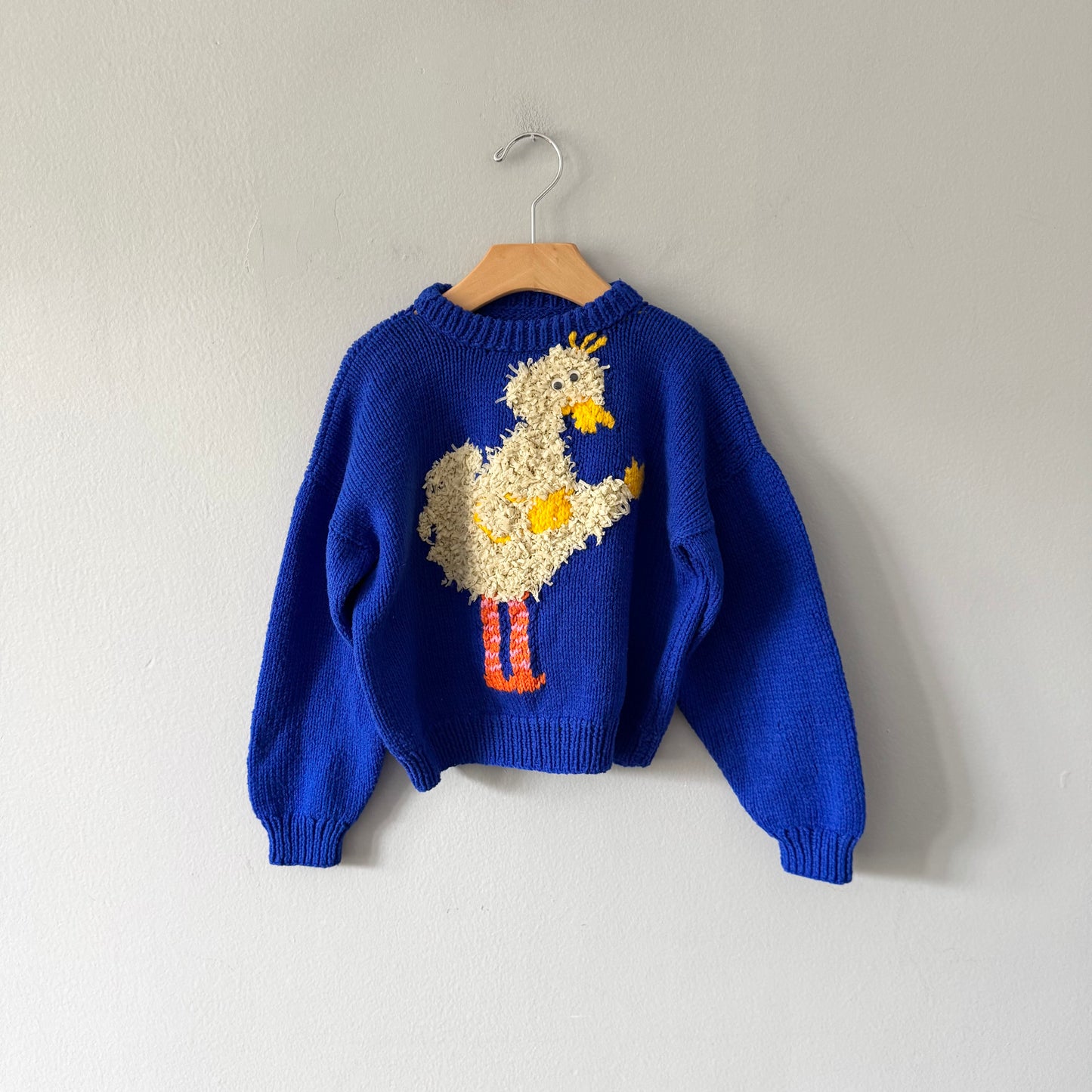 Handmade / Bird x blue knit pullover / 4-5Y