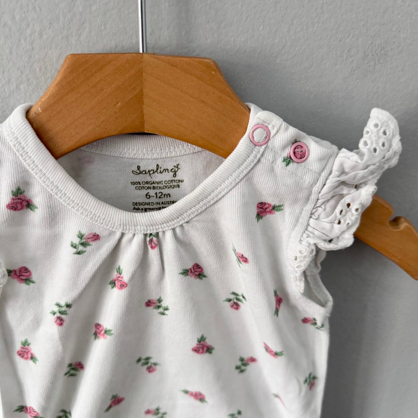 Sapling / White x pink flower tank onesie / 6-12M