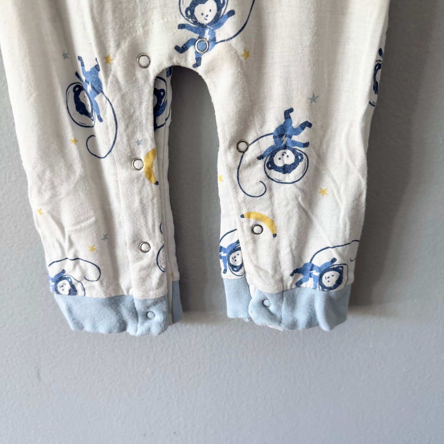 Silkberry baby / White blue monkey romper / 12-18M