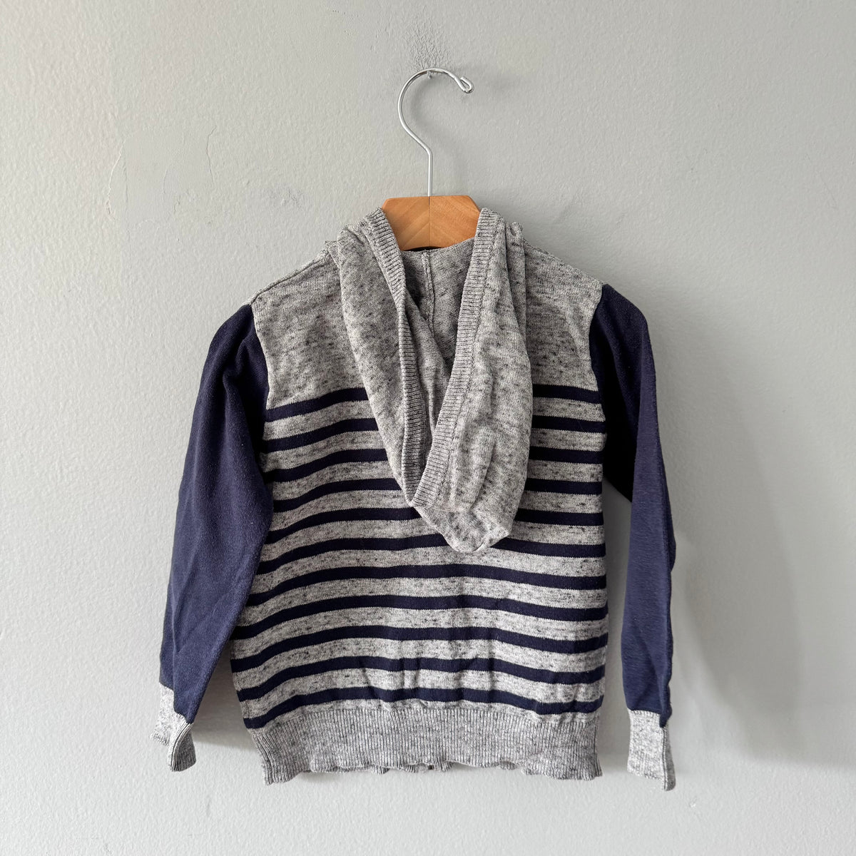 Seed / Navy grey stripe cotton knit zip up / 3-4Y