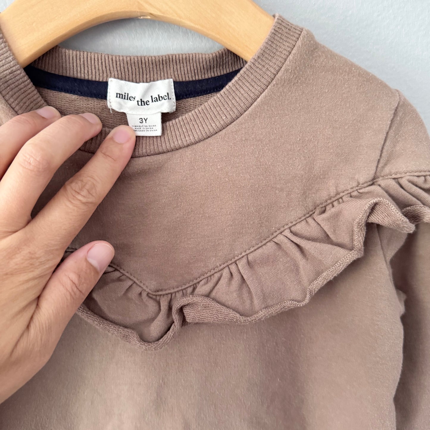 Miles the label / Brown ruffle crew dress / 3Y