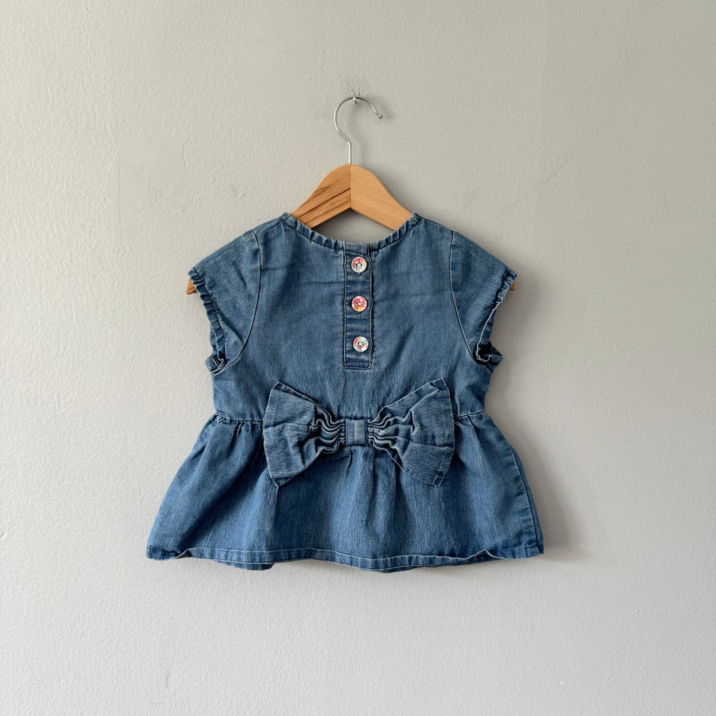 Petit Main / Denim short sleeve dress / 80cm(12M)