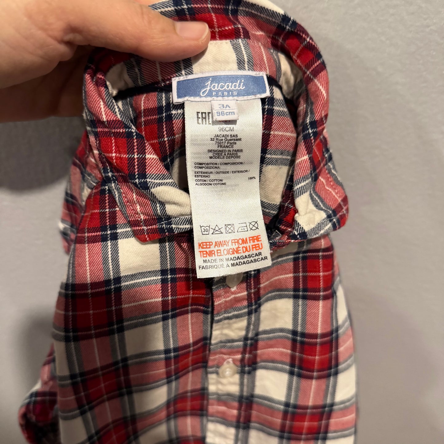 Jacadi / Red white check shirt / 3Y