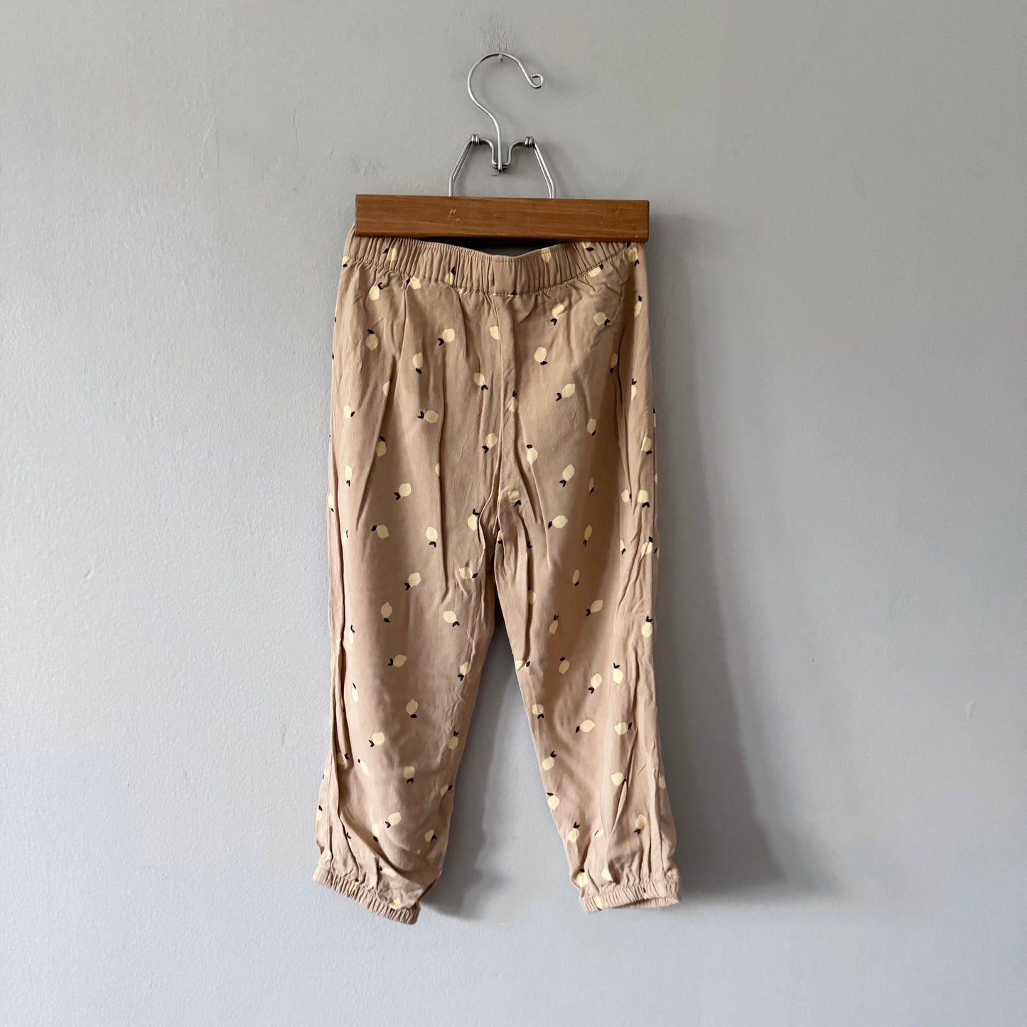 H&M / Beige x lemon viscose pants / 3-4Y