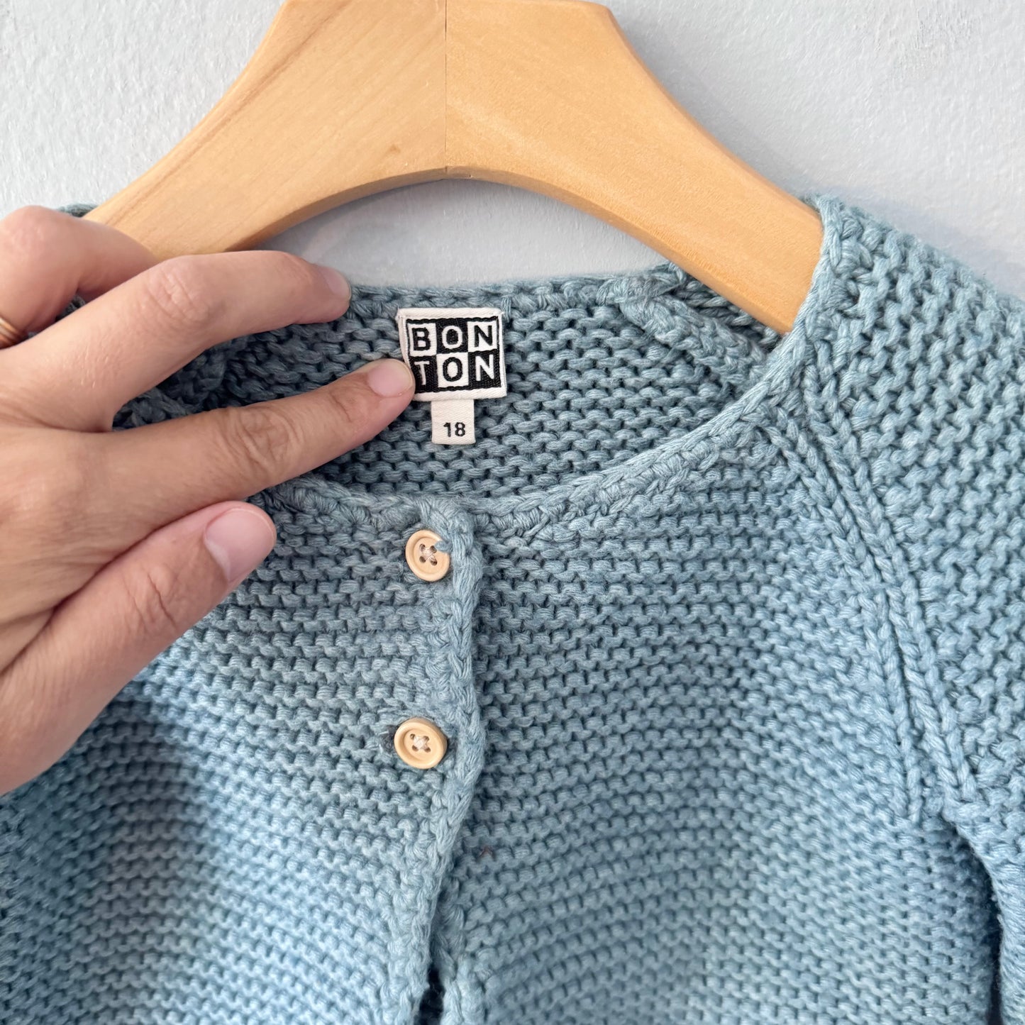 Bonton / Smokey green knit cardigan / 18M