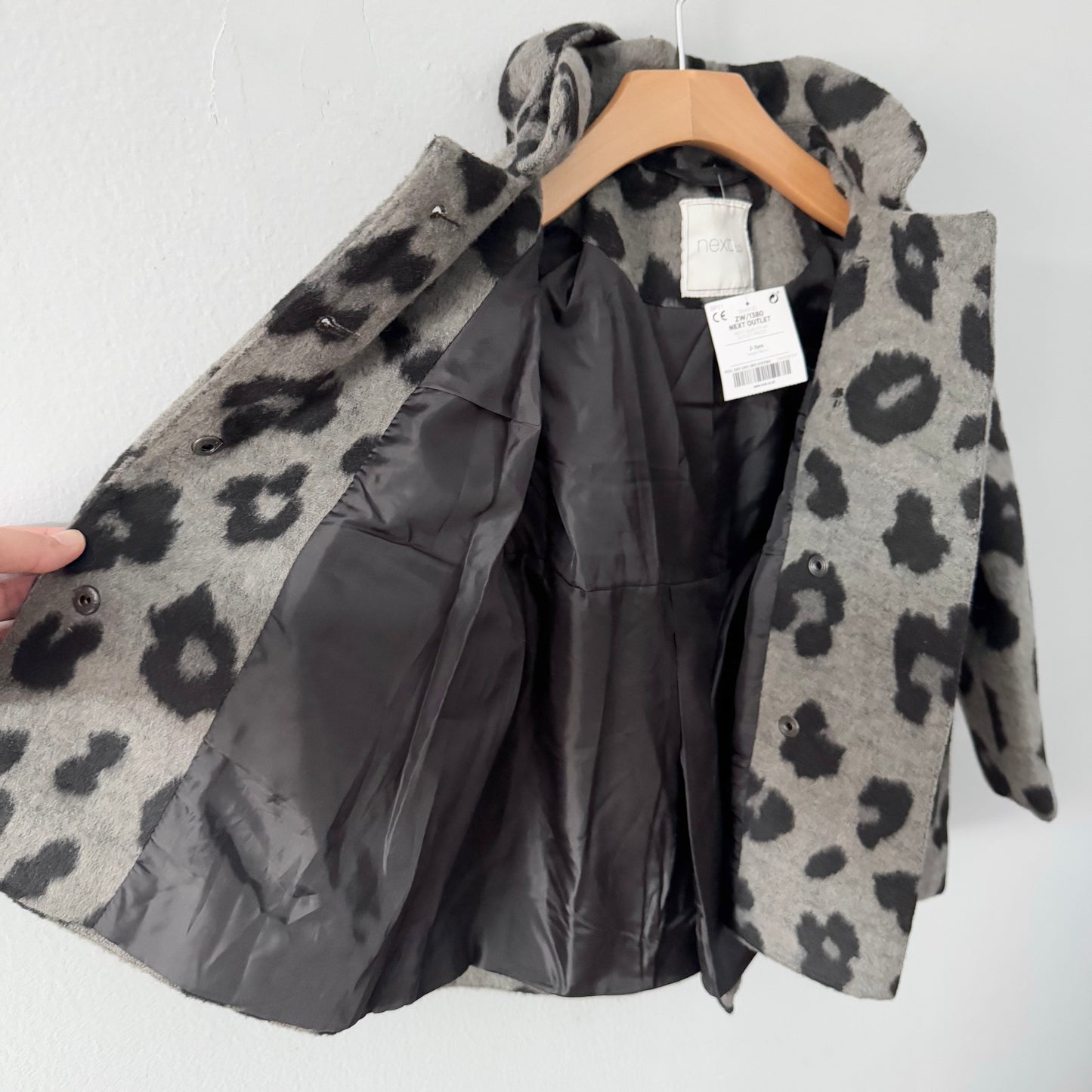 Next / Grey leopard wool mix coat / 2-3Y - New with tag
