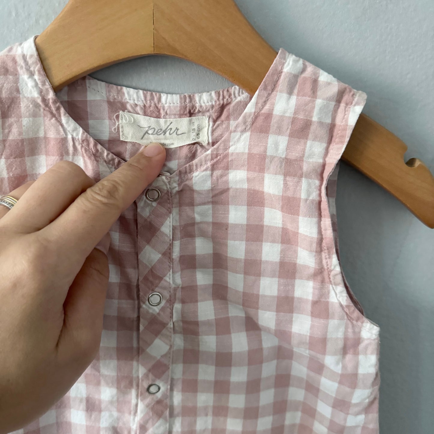 Pehr / Pink x white gingham tank romper / 12-18M