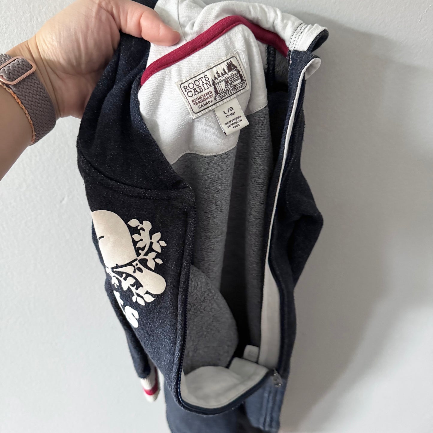 Roots / Black salt and pepper crew romper / 12-18M