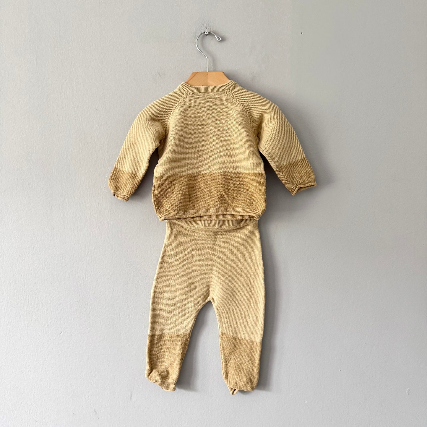H&M / Light brown x yellow cotton knit set / 6-9M