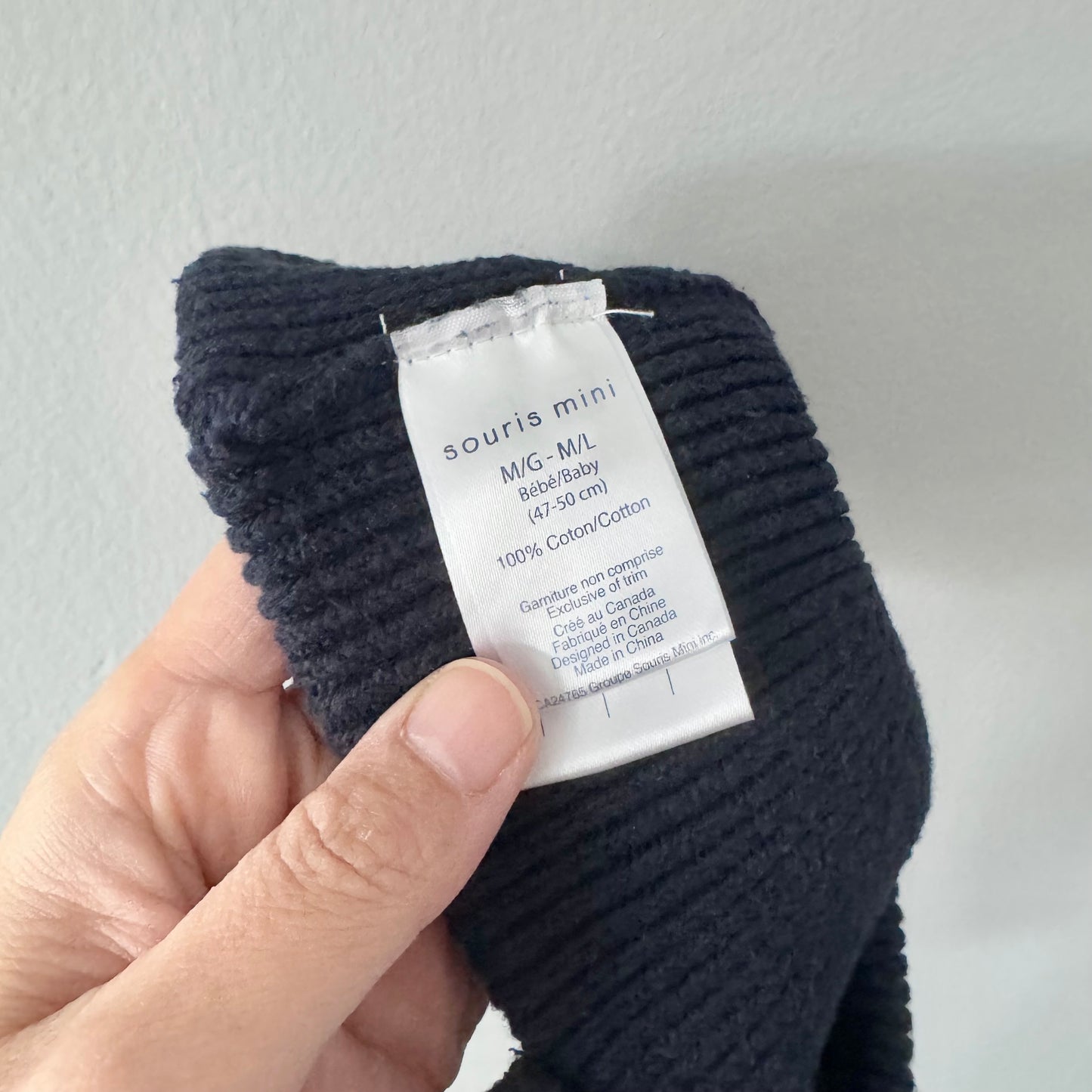 Souris Mini / Black ear flap knit hat / 12M