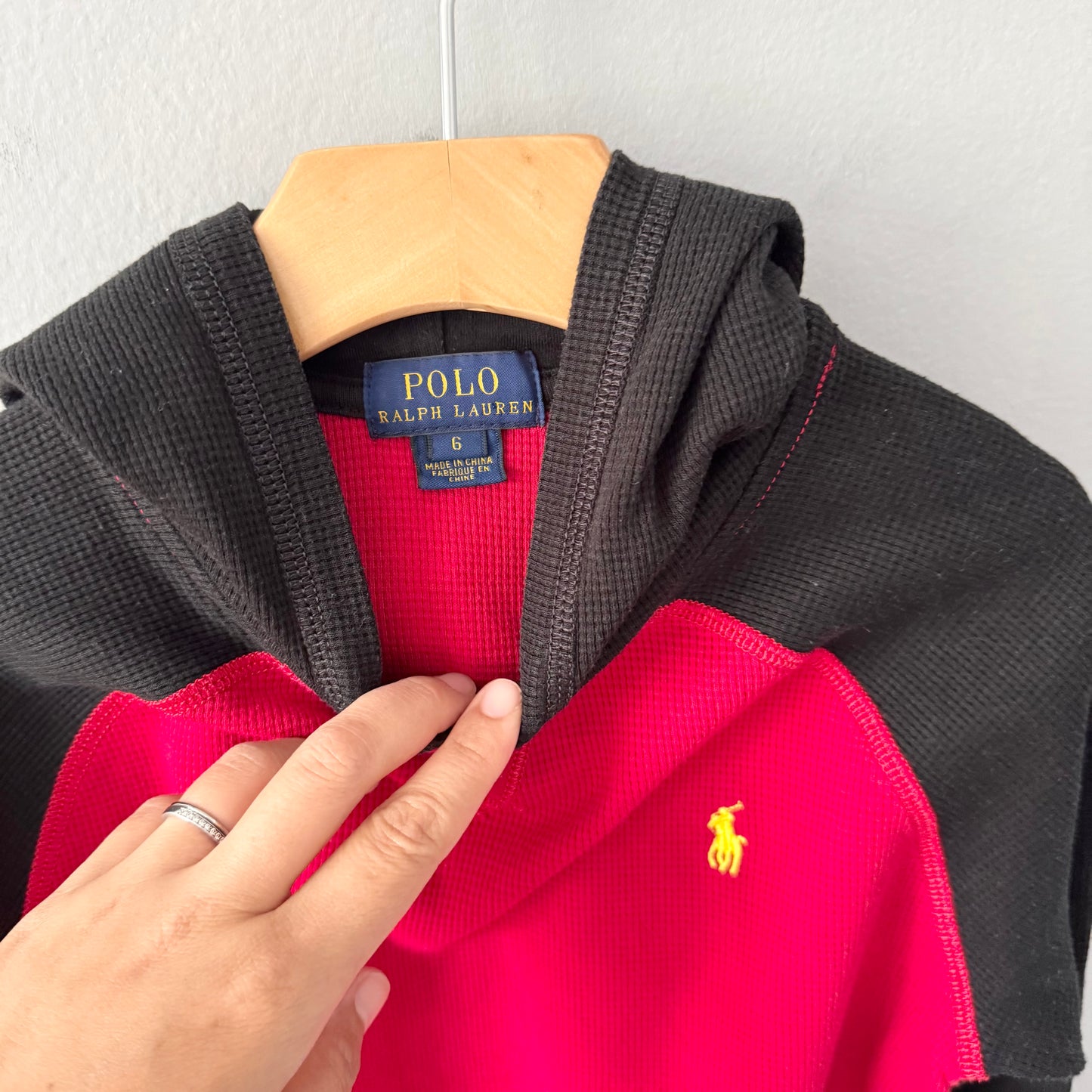 Polo Ralph Lauren / Black red waffle hoodie / 6Y