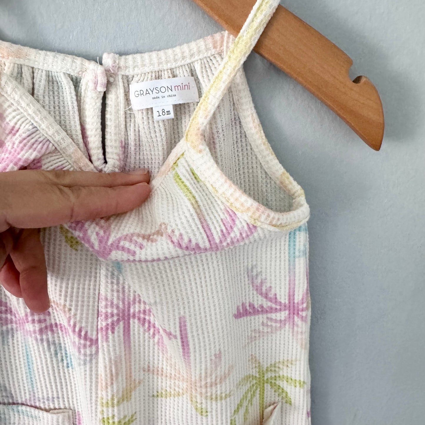 Grayson mini / White x palm tree waffle cami romper / 18M