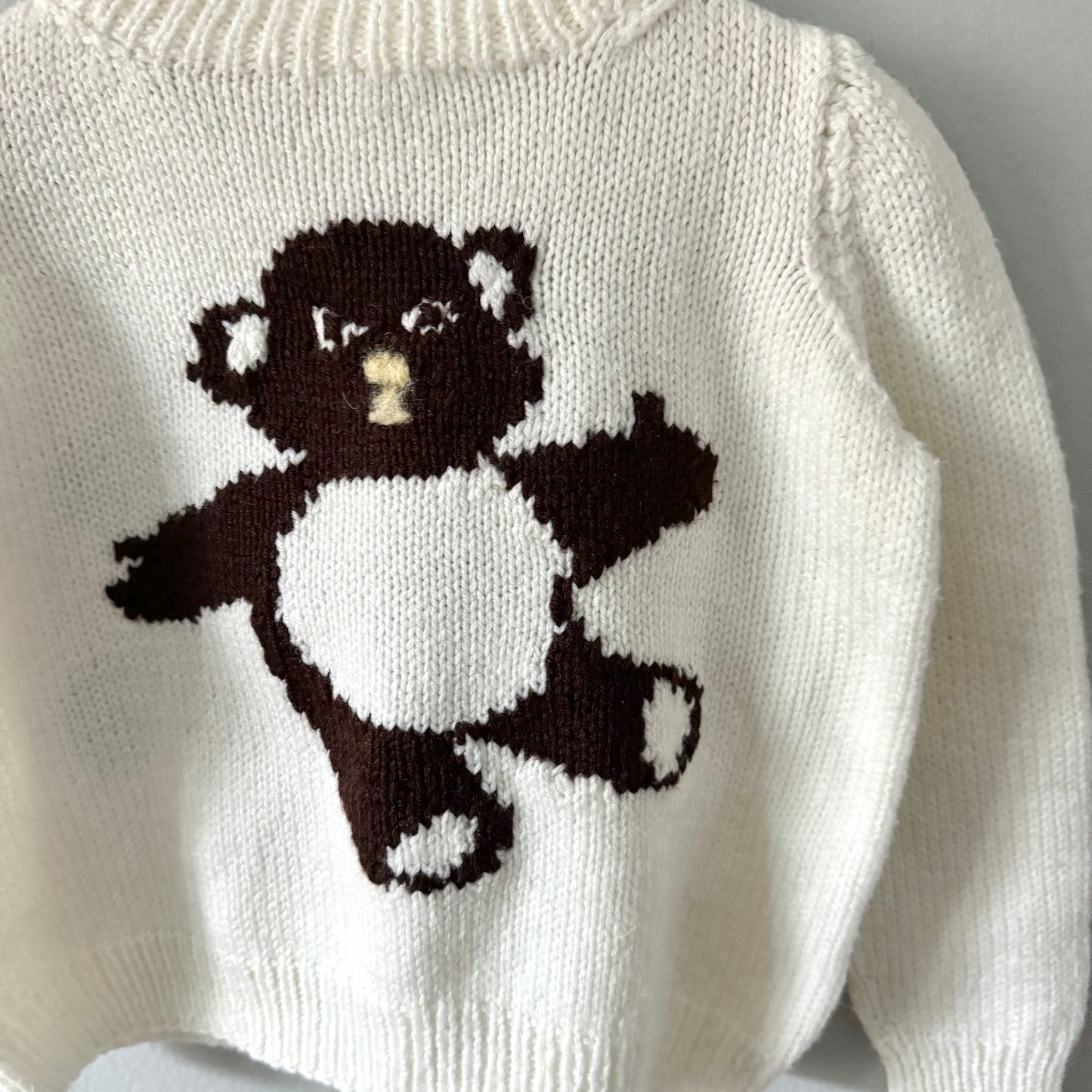 Handmade / White x bear knit pullover / 2-3Y