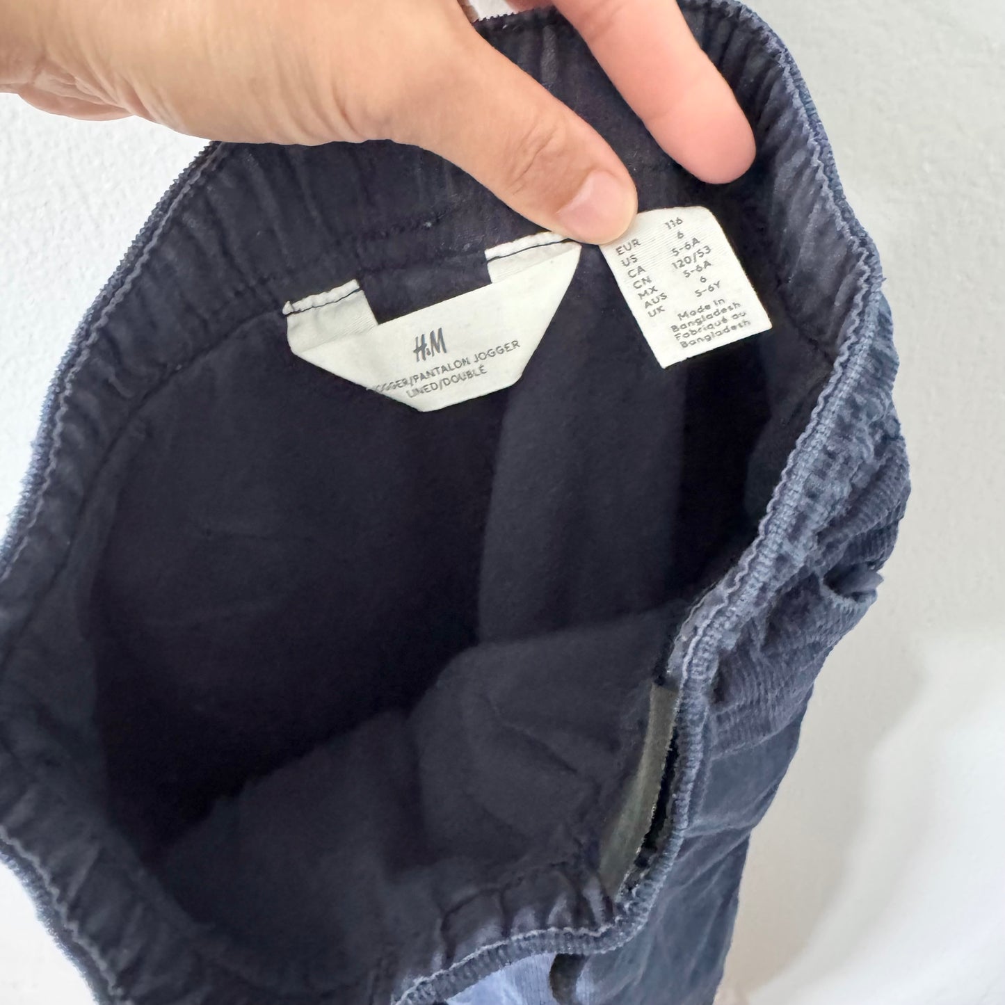 H&M / Lined navy corduroy jogger / 5-6Y